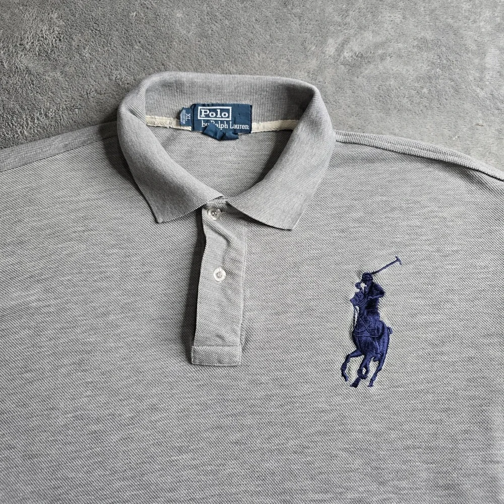 Polo Ralph Lauren Big Pony Polo Mens XL Gray Navy Pique Preppy Custom Fit